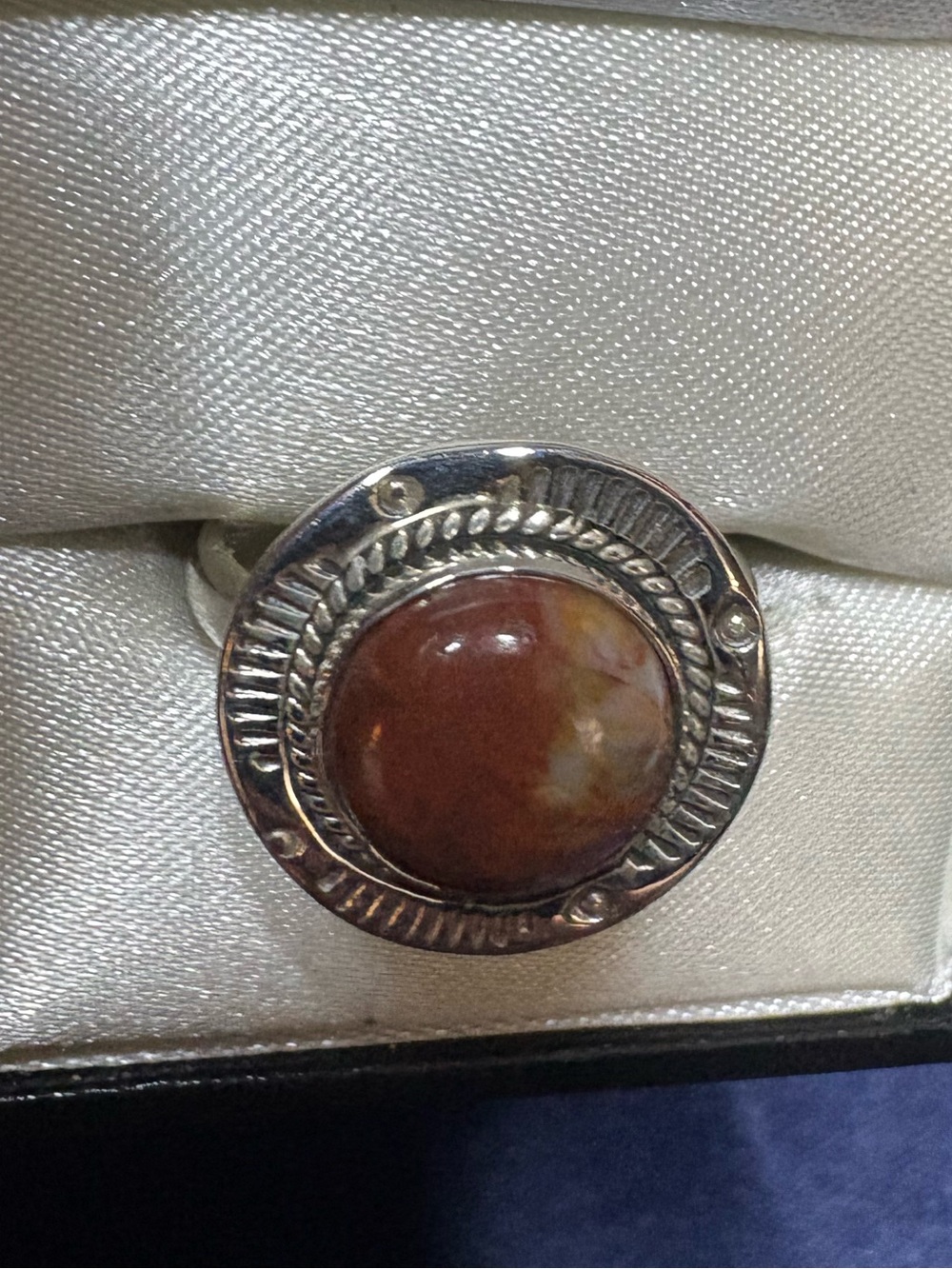 Ring Petrified Wood Polished Cabochon 925 Sterling Silver Southwestern - Picture 6 of 10